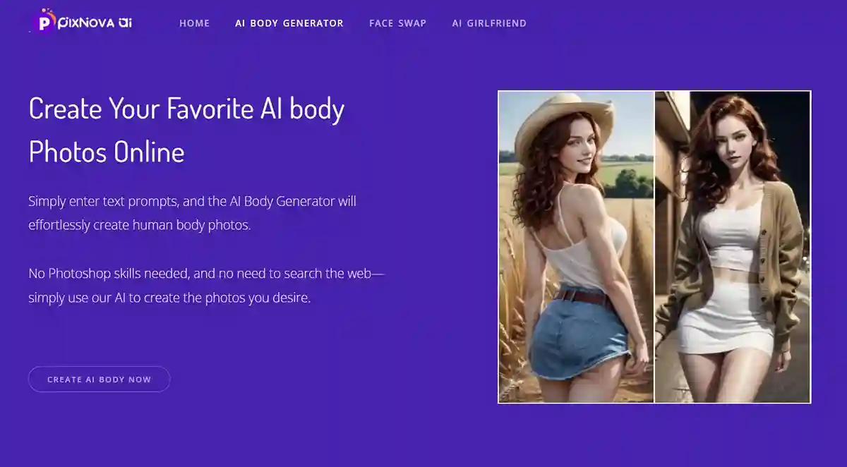 the interface of AI body generator of PixNova