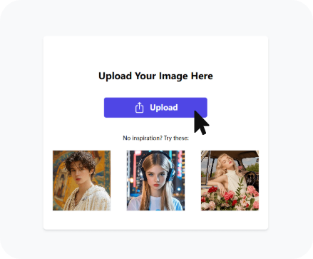 Clean image upload interface with preview examples and prompts