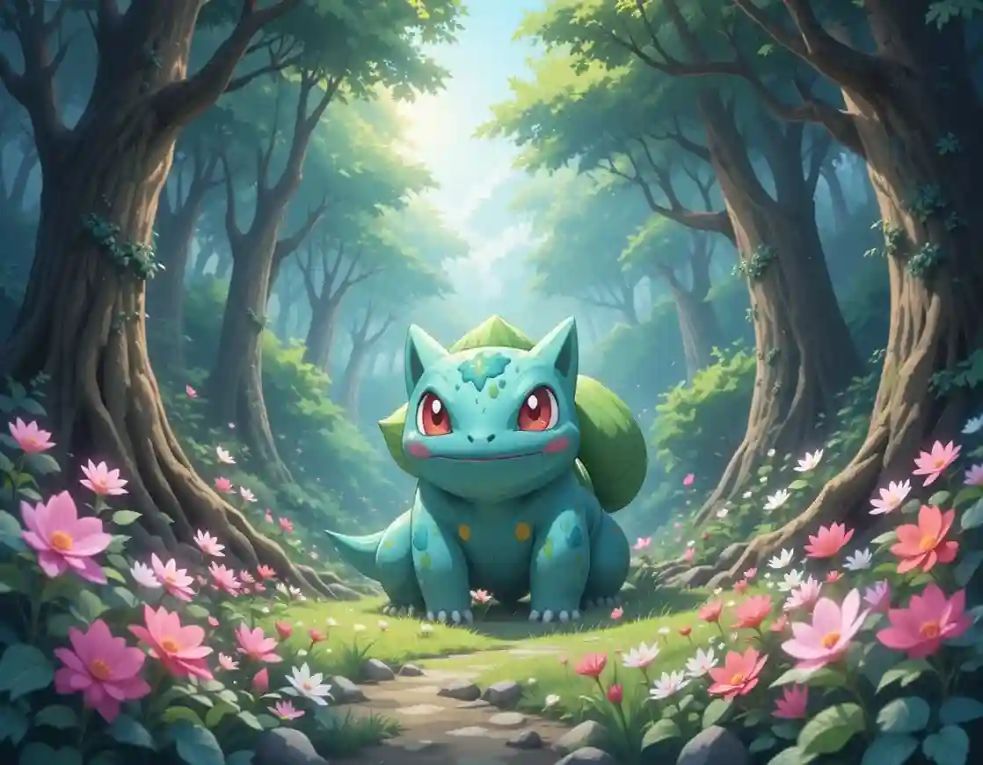Bulbasaur in a magical forest
