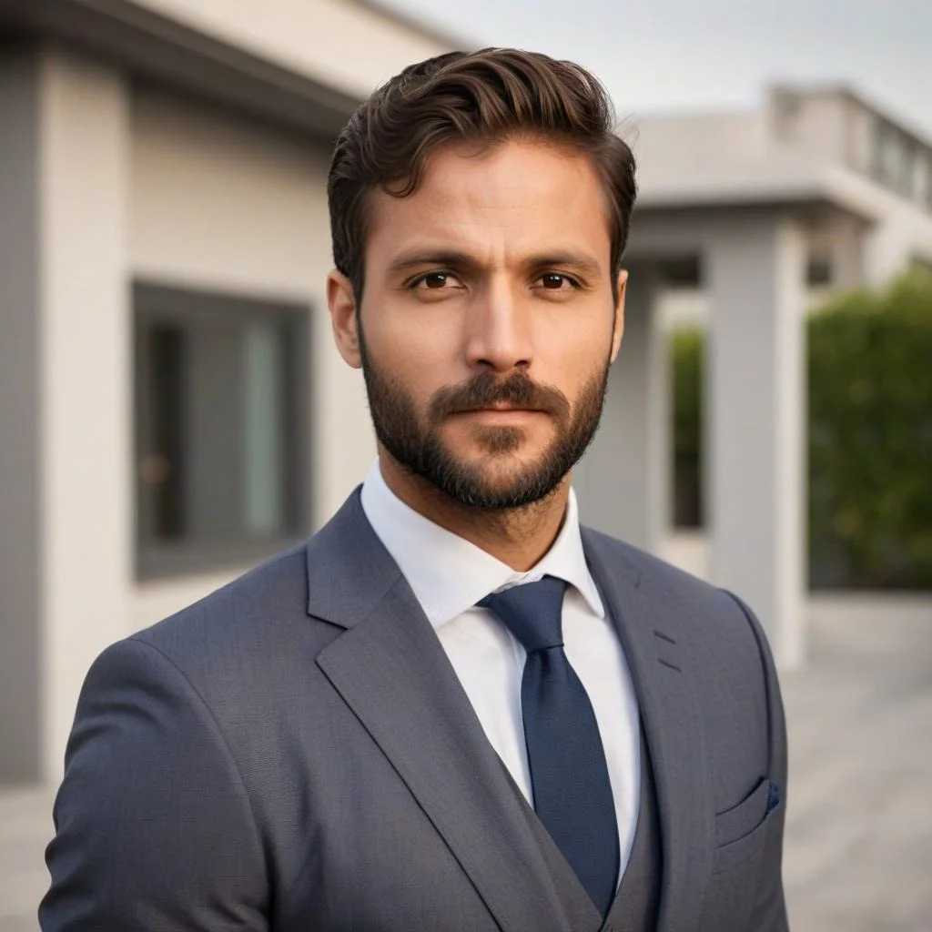 blue tie ai headshot for man