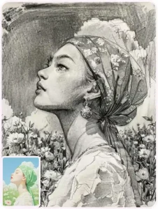 convert girl portrait to sketch