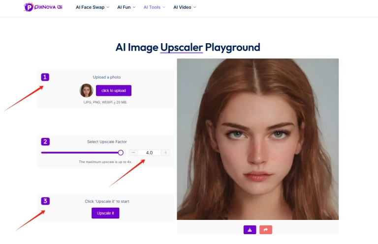 3 steps for AI image upscaling on PixNova AI