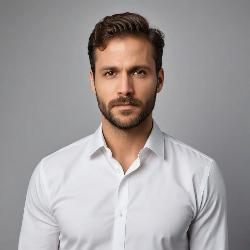 Retrato con IA de hombre con camisa blanca