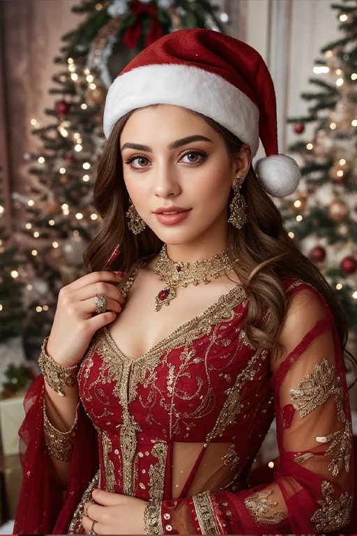 Uma mulher com chapéu de Pai Natal