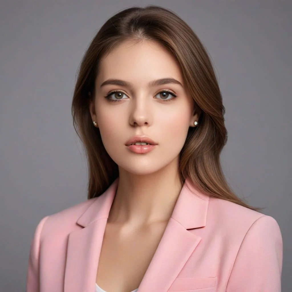 Retrato con IA de mujer con traje rosa