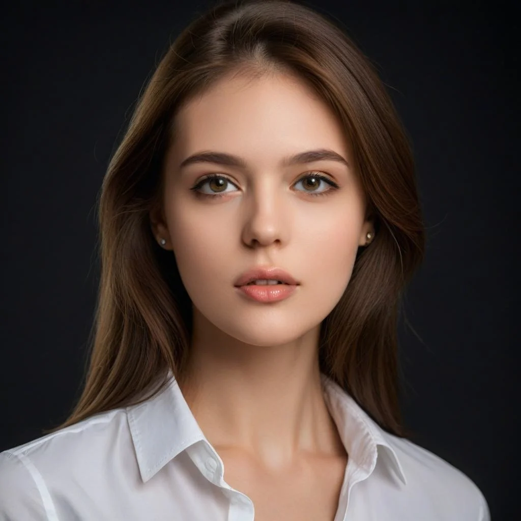Retrato con IA de mujer con camisa blanca