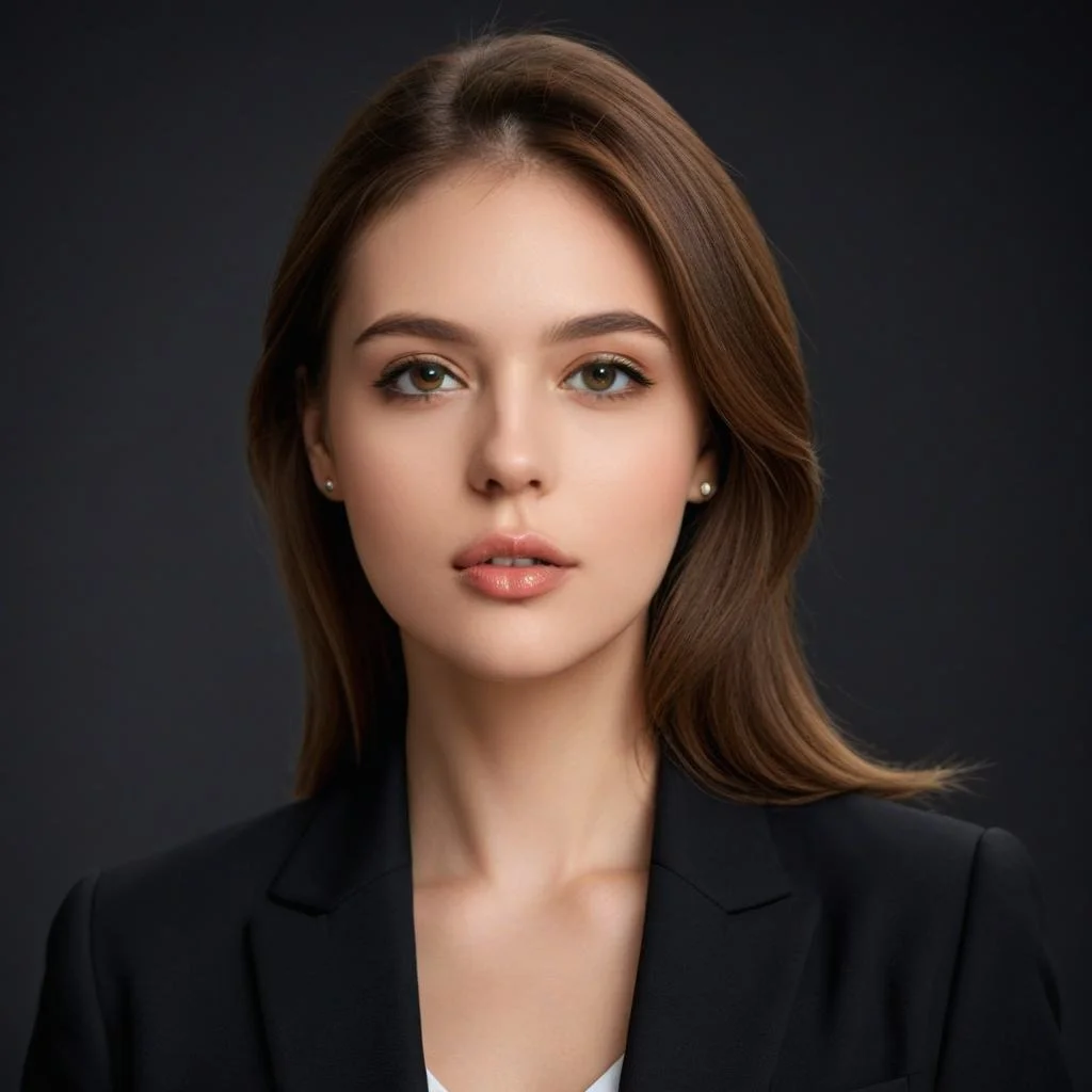 Retrato con IA de mujer con traje negro
