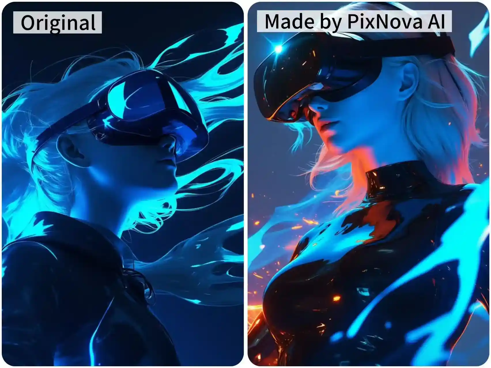Original Cyberpunk Style vs. PixNova AI Generated Version