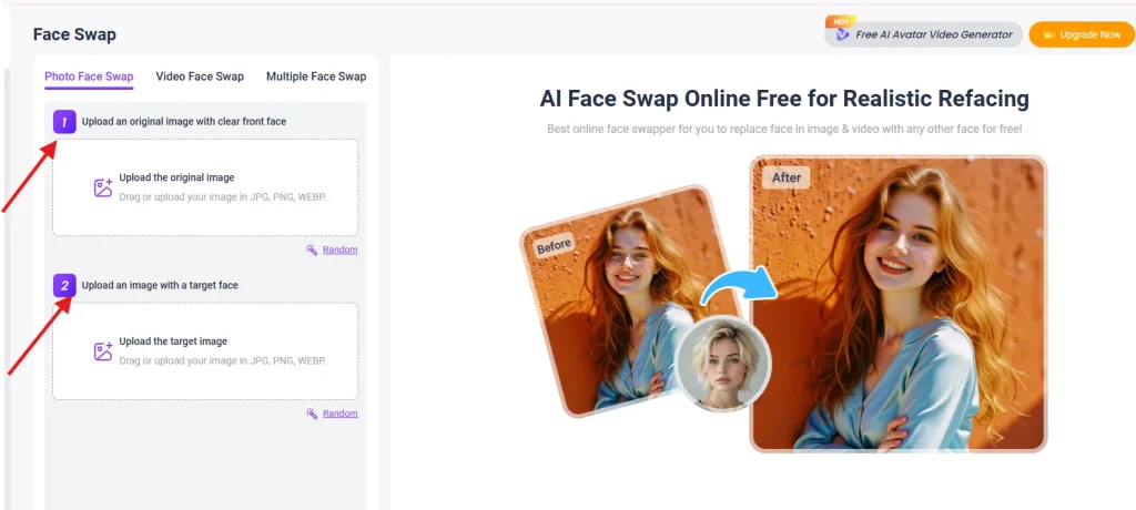 Steps to swap face on Vidnoz